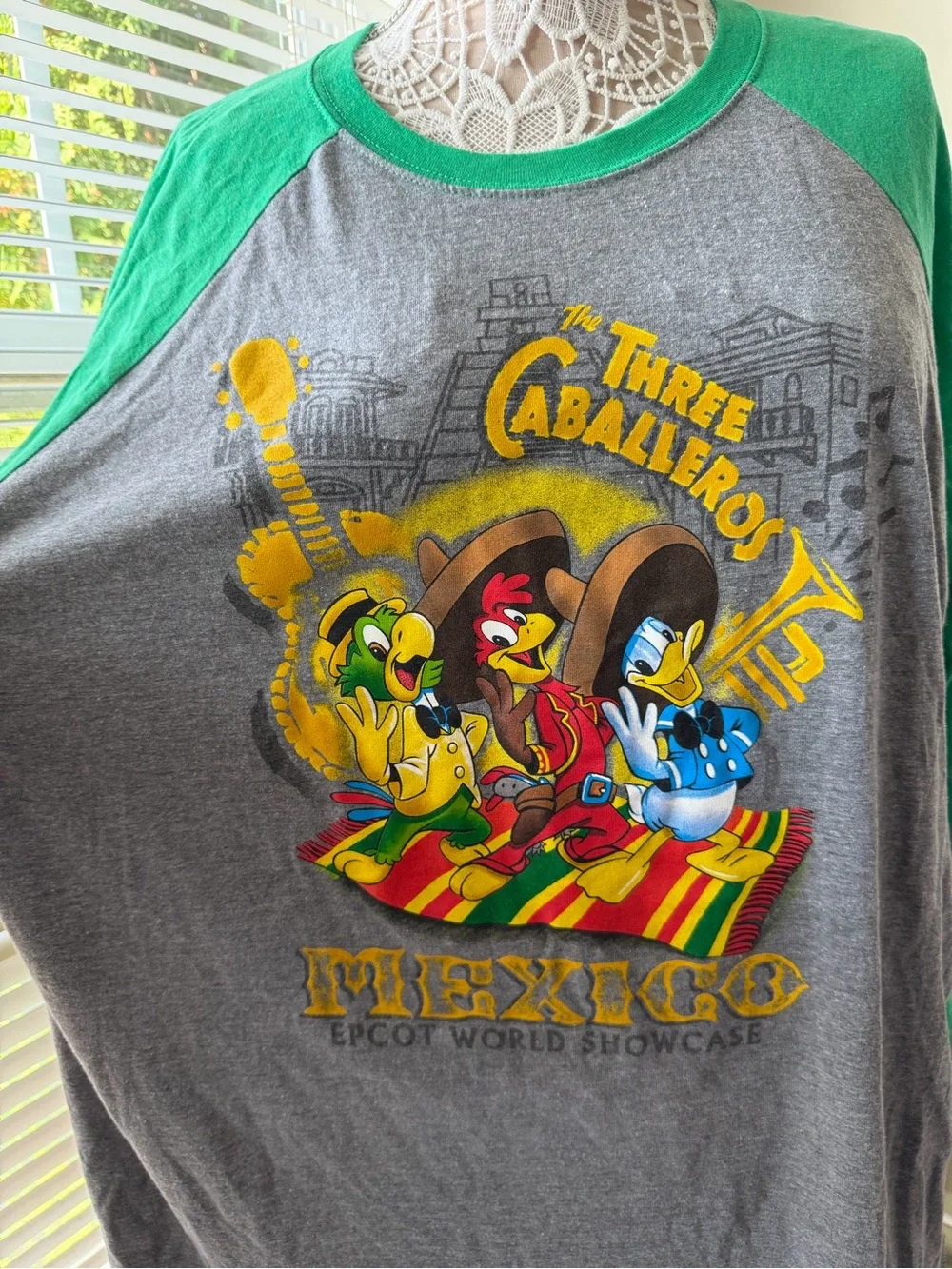 EUC Disney Parks Three Caballeros Mexico Epcot Baseball Raglan Tee Plus XXL